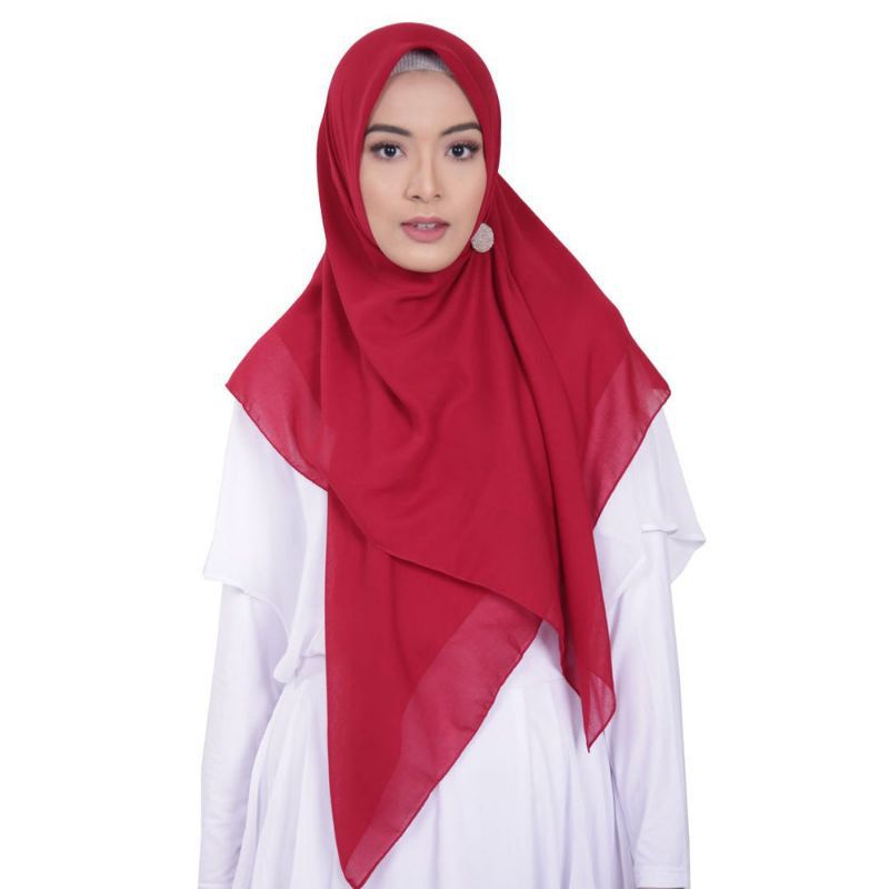 Jilbab Segiempat Polos Keisha Sadia Elzatta Hitam Pollycotton Hijab Kerudung Segi Empat Krudung-Shamora merah cabe