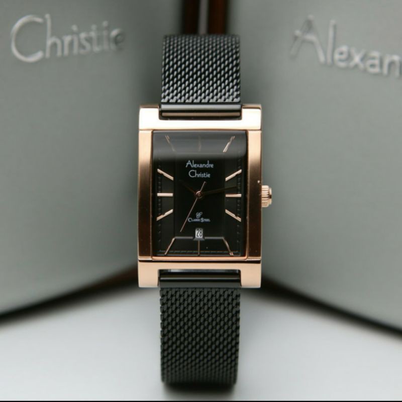 ALEXANDRE CHRISTIE AC2863 BLACK ROSEGOLD WANITA.ORIGINAL GARANSI RESMI 1 TAHUN