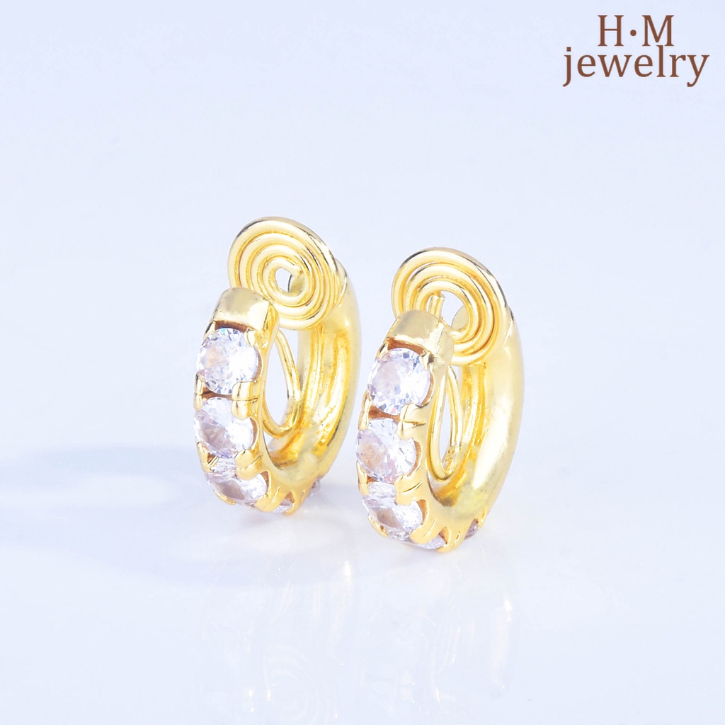 Anting Klip Telinga Tanpa Tindik Aksen Berlian Model Twin Coil Nyamuk