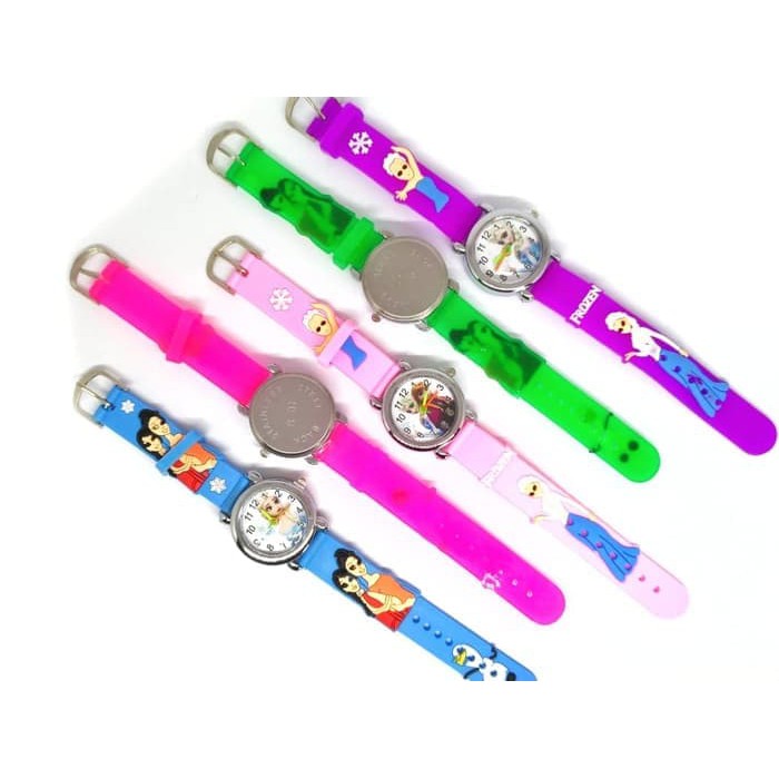 Limited! JAM TANGAN ANAK PEREMPUAN ANALOG KARAKTER FROZEN ELSA ANNA RUBBER