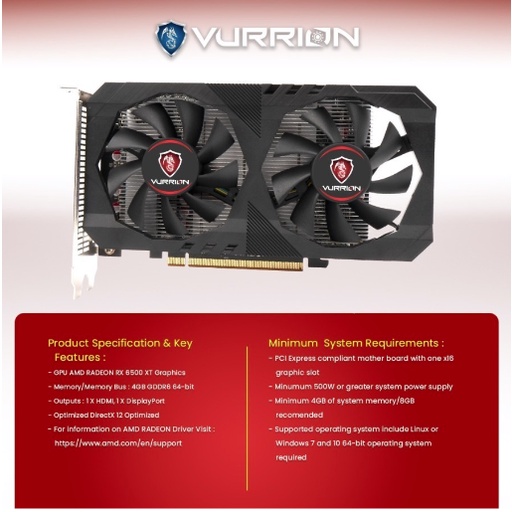 VGA Vurrion Radeon RX 6500 XT 4GB GDDR6 Blaze GAMING VGA ORI