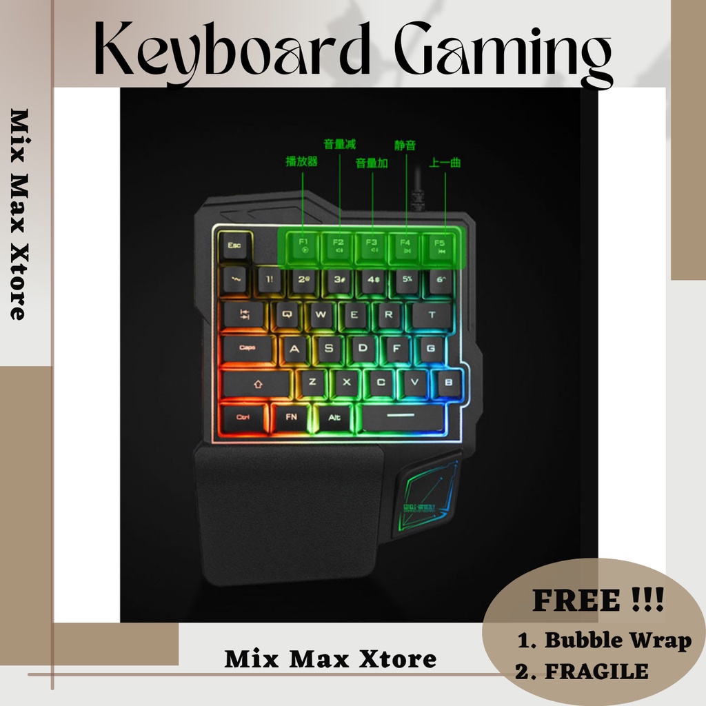 Single Hand Gaming Keyboard RGB 35 Keys (K108) - Black