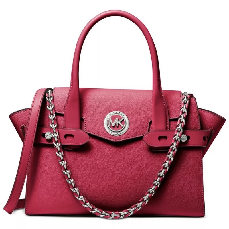 Michael Kors MK Carmen Small Flap Belted Leather Satchel Dark Raspberry