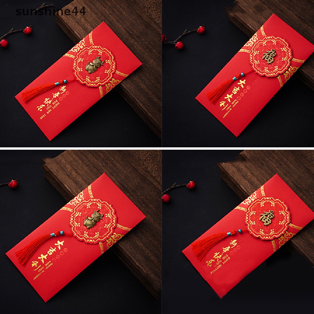 Sunshine 2pcs Amplop Angpao Merah Motif Bordir Untuk Tahun Baru Cina / Imlek