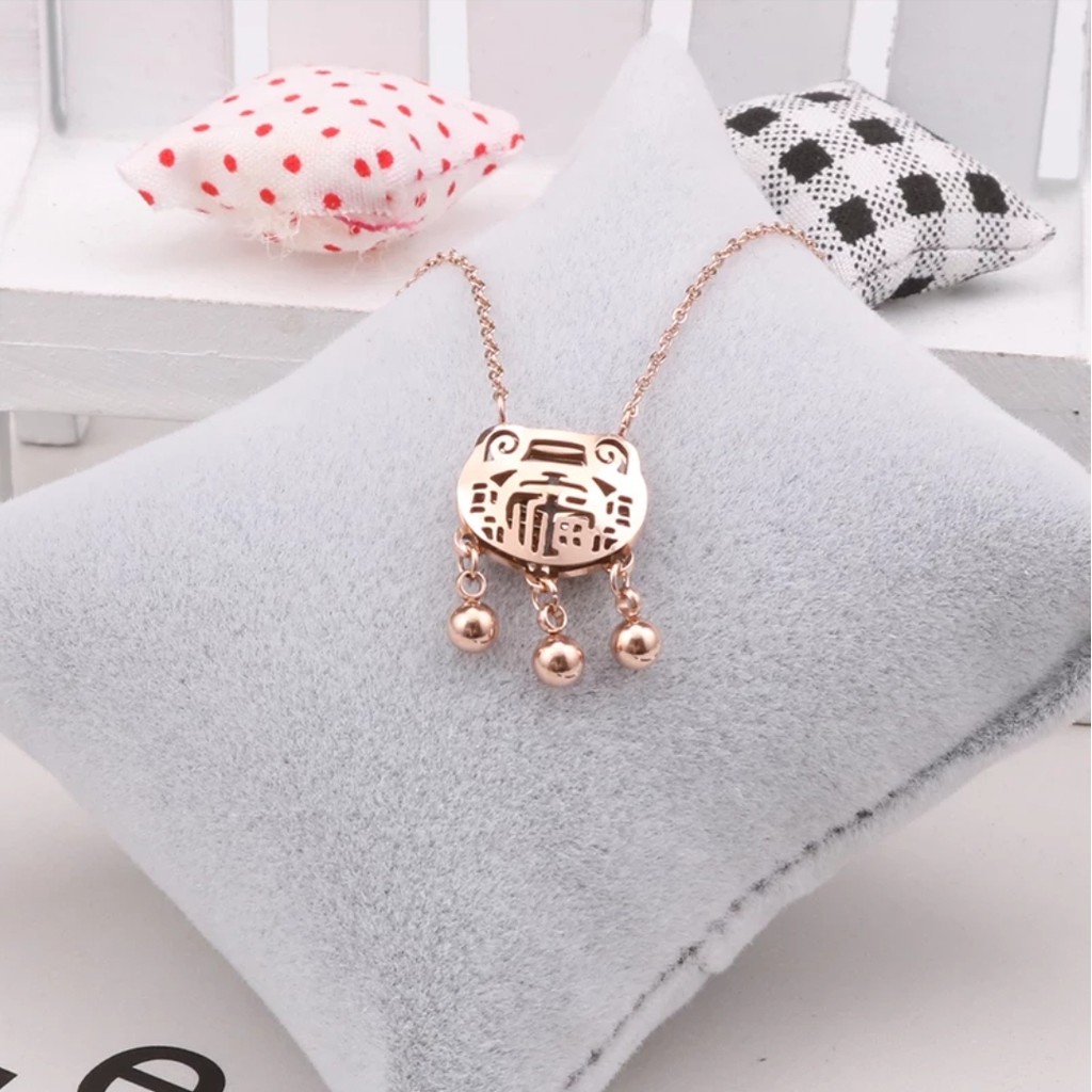 Kalung Titanium Etnis China Umur Panjang Warna Rose Gold dan Silver