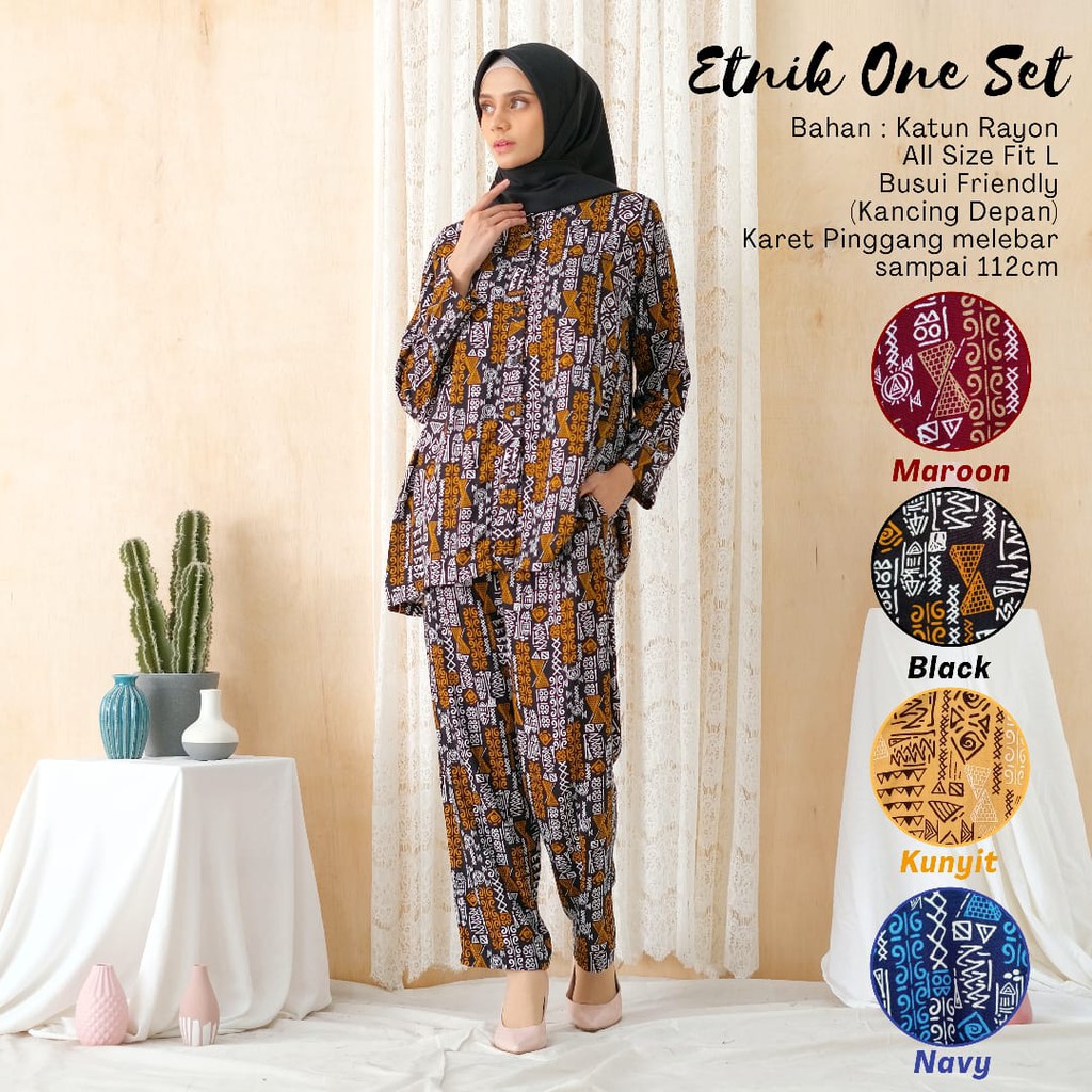 Piyama Dewasa - One Set Kekinian - Setelan Wanita Abstrak - Etnik One Set - One Set Katun Rayon