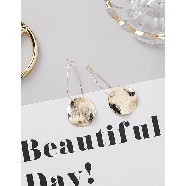 LRC Anting Gantung Fashion Round Metal Brushed Textured Bump Geometric Earrings F99994