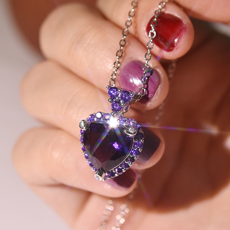 [Ready Stock]Fashion Luxury Amethyst Love Heart Pendant Necklace