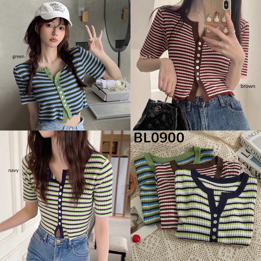 Hyojoo Slit Striped Knit Top BL0900