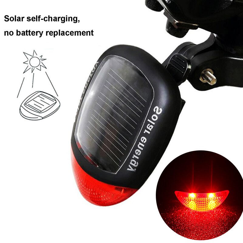 Bike Light Solar Powered 2 LED Rear Flashing Tail Light for Bicycle Safety Cycling Lamp