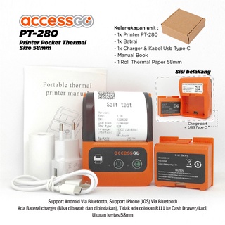 Mini Portable Printer PPOB/Kasir 58MM Thermal AccessGo (USB+BLUETOOTH)