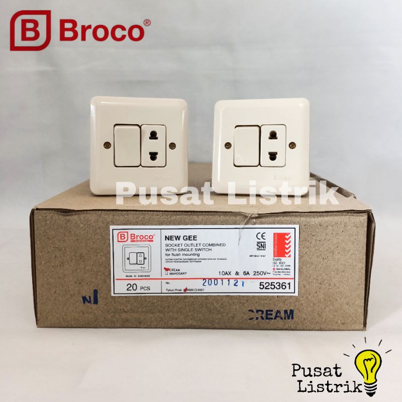 IB Saklar Engkel Stop Kontak New Gee Broco Socket Outlet + Single Switch Inbow Cream Broco