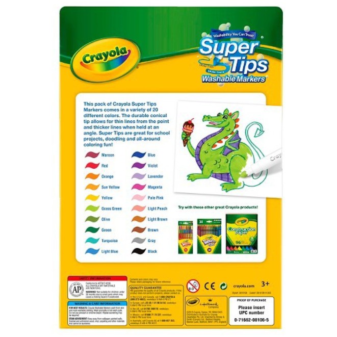 SUPERTIPS CRAYOLA WASHABLE FINELINE MARKER 20 COLOR SATUAN