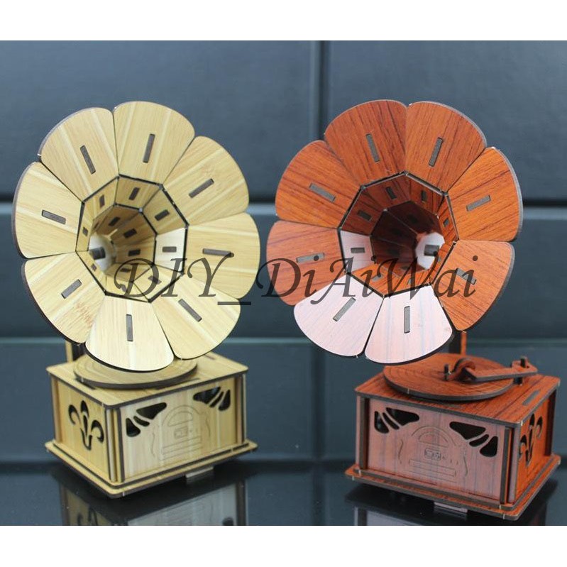 Puzzle 3D DIYmodel Retro gramophone / Gramofon retro  mainan puzzle edukasi anak (kado)