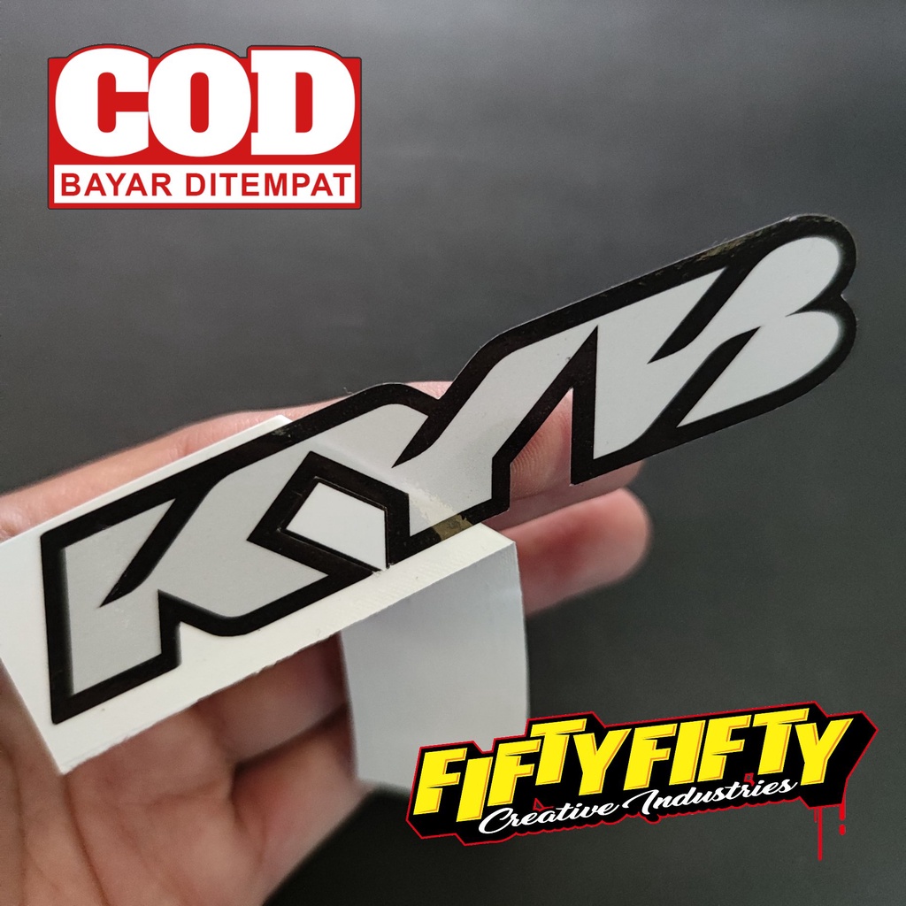 img Stiker Print Cut KYB Hitam Abu Stiker Printing Laminasi Glossy Tahan Air Stiker Motor Mobil Helm Sudah Membentuk Pola Desain