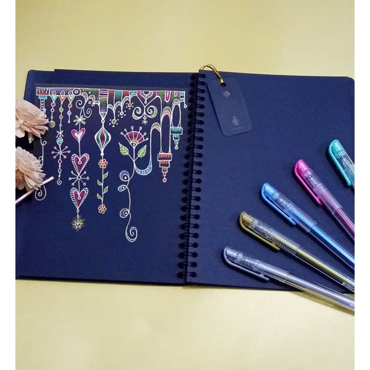 

SET MURAH: BUKU Catatan Hitam Jilid Spiral + 5 PEN Dong-A Gel Metallic