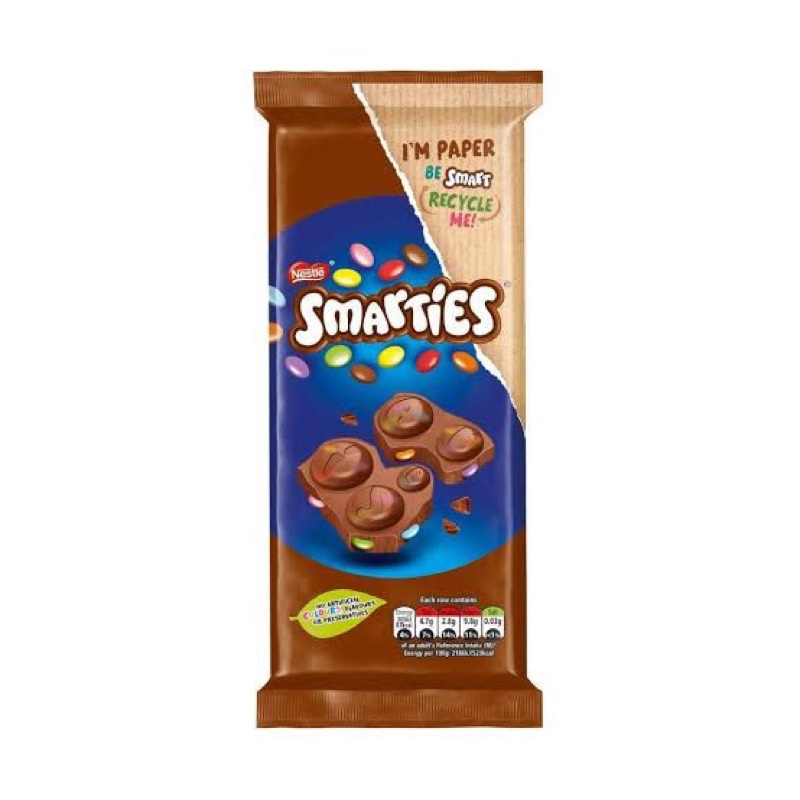 NESTLE Smarties Bar Chocolate Milk Chocolate / Orange 90gr Coklat Import Smarties