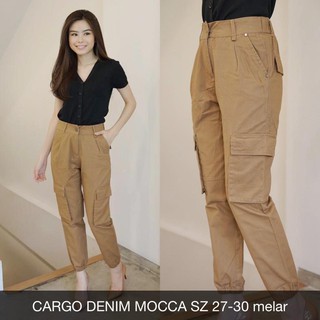 CELANA PANJANG WANITA CARGO DENIM TWILL PANTS warna  mocca  