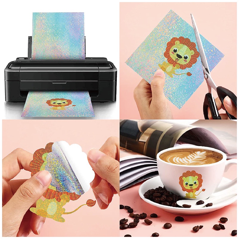 20 Lembar / Pak Stiker Vinyl Transparan Ukuran A4 Anti Air Quick Dry Print Laser Holografik