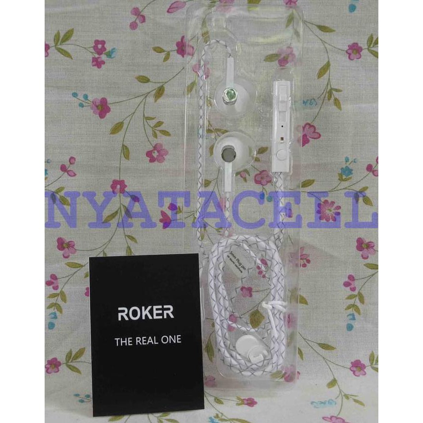 NEW HEADSET ROKER SUPER BASS RK28K ORIGINAL EXTRA BASS HANDSFREE EARPHONE - PUTIH MILENIA