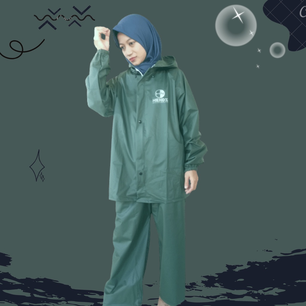 Jas Hujan Raincoat Anti Rembes Pria Wanita Bahan PVC Karet 025 Tebal Kuat Elastis BY HENDZ Original