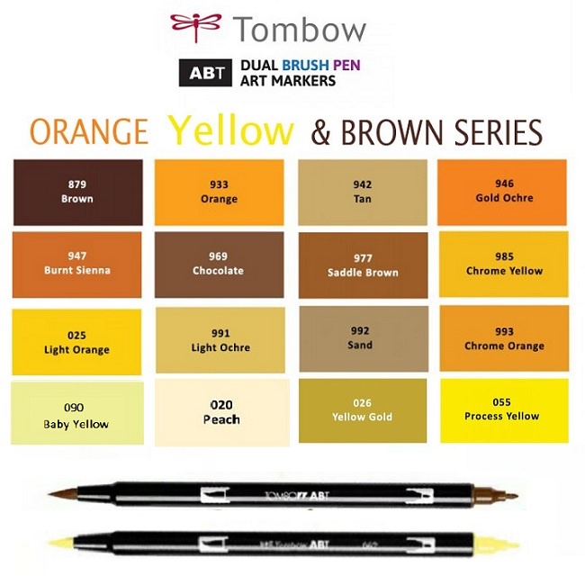 

Tombow ABT Dual Brush Pen Water Based Orange Yellow & Brown Series - Spidol Calligraphy Free Kertas Latihan Lettering // Dimino