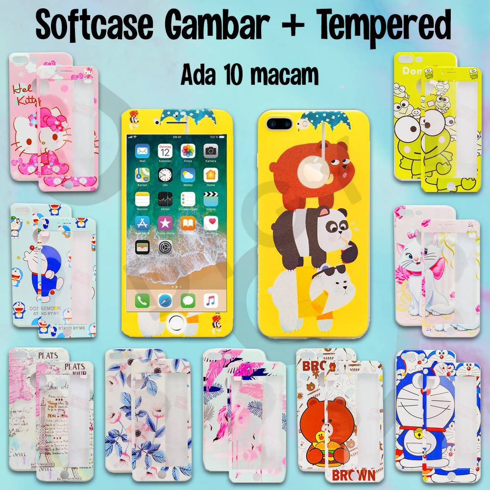 Silicon Gambar Kartun Cartoon Plus Tempered  Samsung A6 J2 PRO J3 PRO J4 2018 J6 2018 J7 DUO