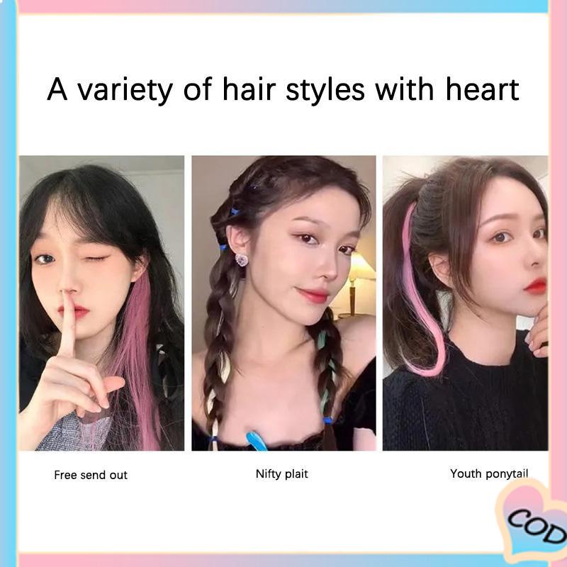 COD❤️ Rambut Panjang Lurus Warna Gradien Wanita One Piece Wig Sorot Ekstensi Rambut-A.one