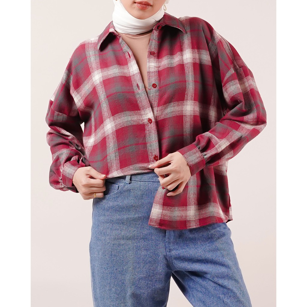 KEMEJA BOYFRIEND KOREA OVERSIZE NANINUNENO FLANEL PREMIUM SHIRT B395 CO