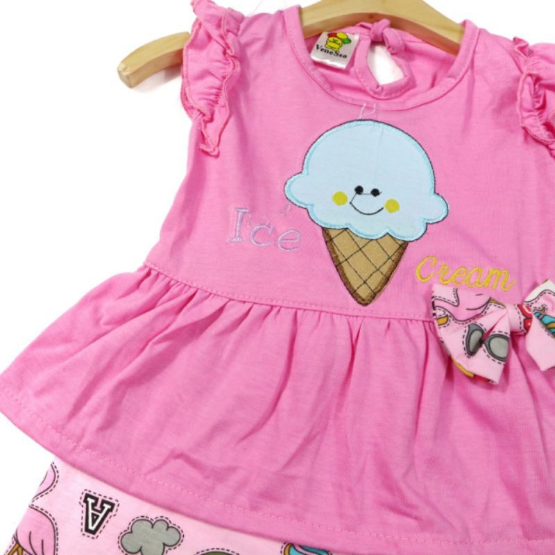 SETELAN FASHION PAKAIAN BAJU ANAK PEREMPUAN 1 TAHUN MOTIF ICE CREAM PITA