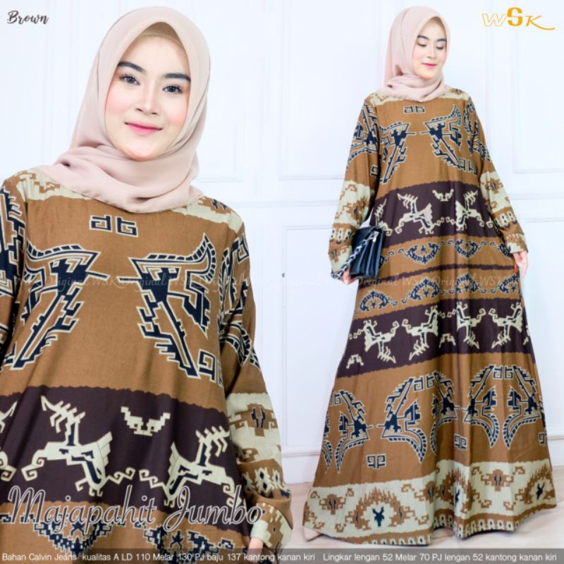 MAJAPAHIT DRESS ORI BY WSK GAMIS WANITA CALVIN JEANS MOTIF PRINTING ETNIK SONGKET ORI PREMIUM BAHAN 