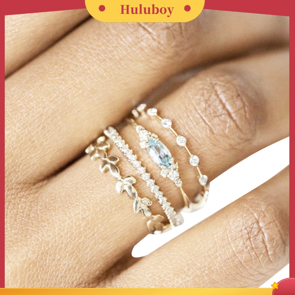 Hu Hu Hu Hu Hu Alat Bantu Pasang Kacamata♡ 4pcs / Set Cincin Zircon Bentuk Bunga Bahan Alloy Untuk Wanita