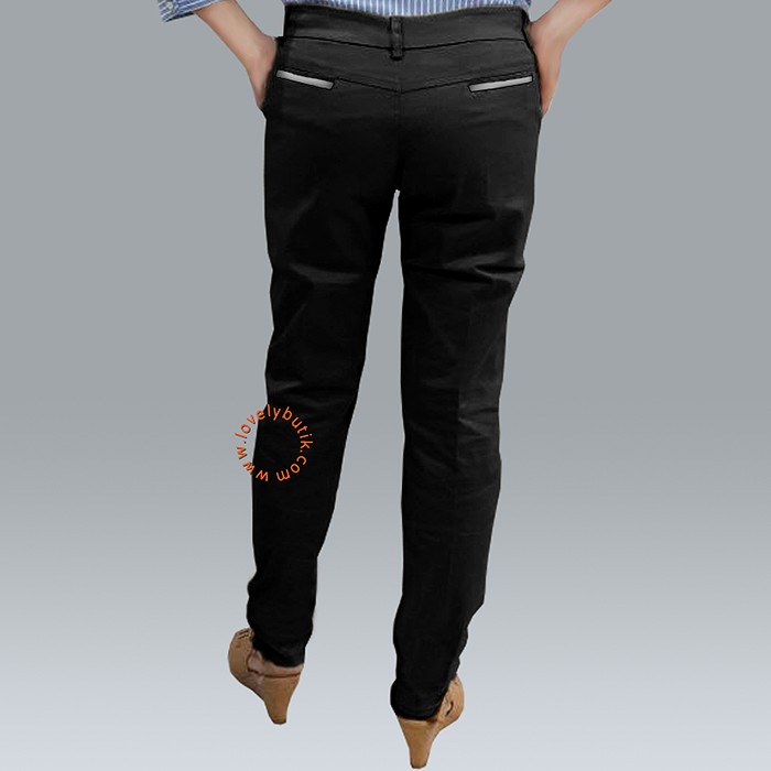 Lovely Plain Chinos Pants Celana Kerja Wanita - Black