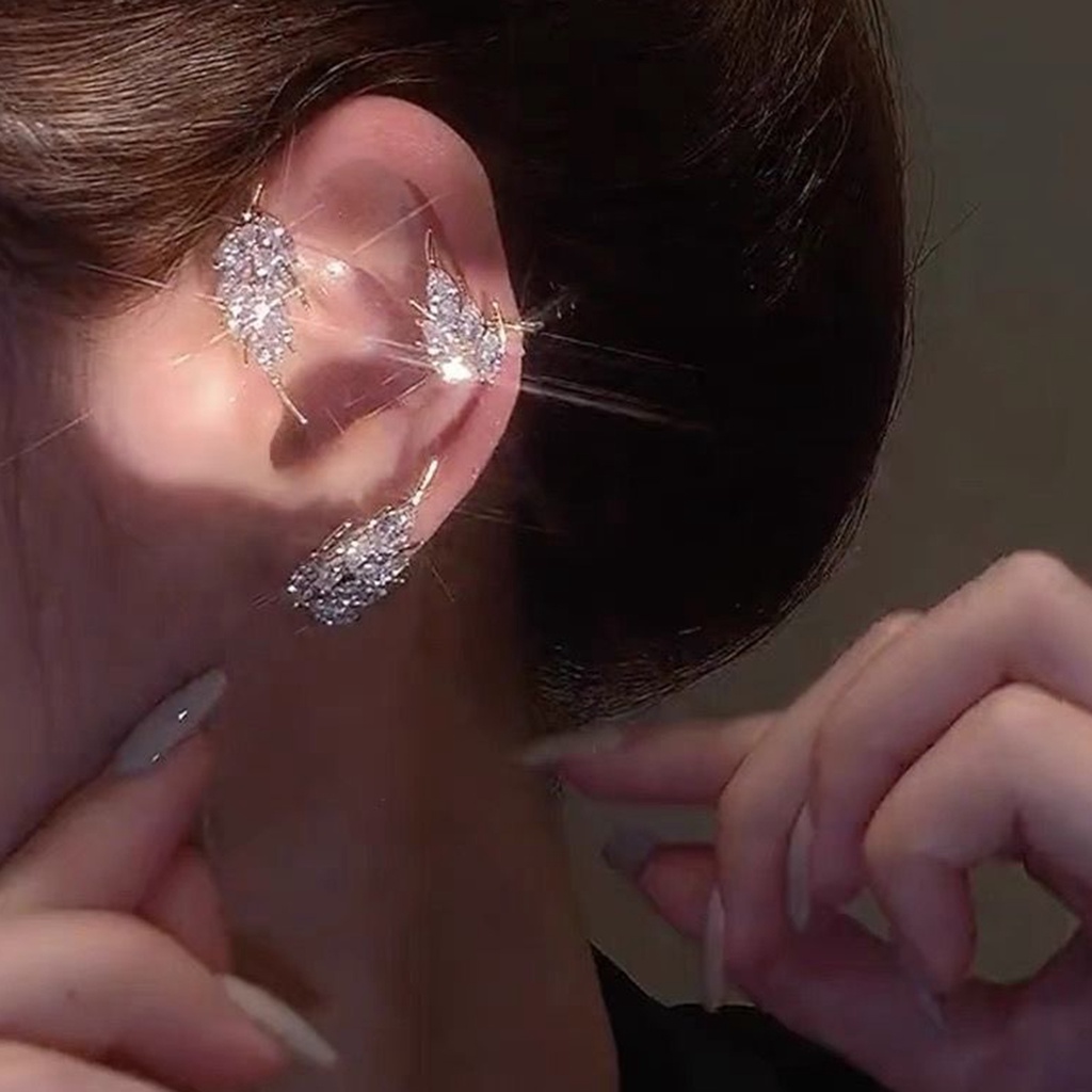 Hu Hu Hu Hu Hu Alat Bantu Pasang Kacamata♡ 1 Pasang Anting Klip Tanpa Tindik Bentuk Gandum Aksen Berlian Imitasi Untuk Wanita