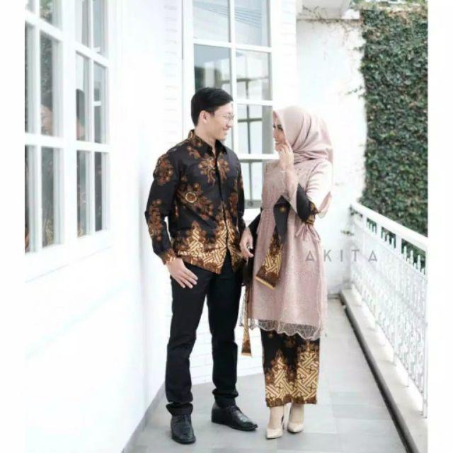 Zola_batik Batik Coupel Brokat Tile Selendang Alika Brown Azzura High Quality