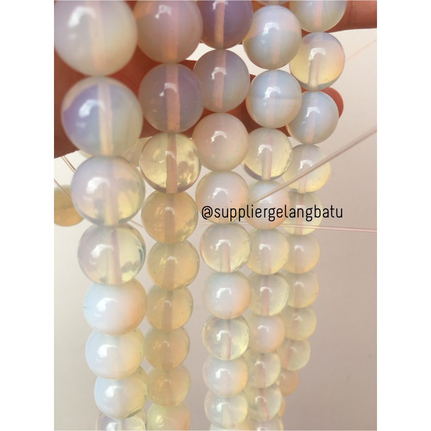 Moonstone opalite 14mm ready stock glow tembus cahaya senter akik alam grosir kerajinan aksesoris