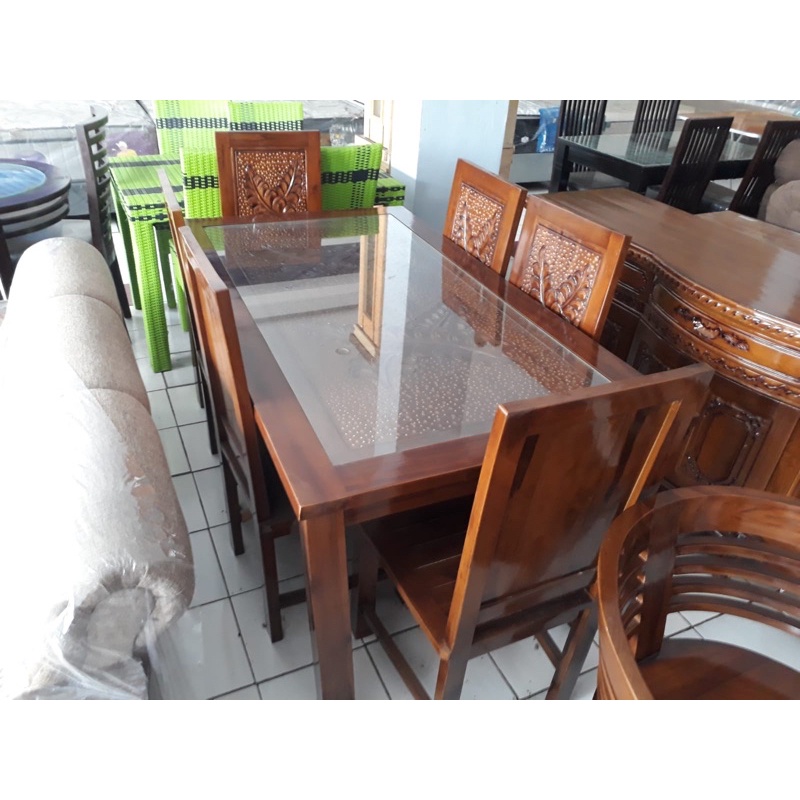 meja makan jati 6 kursi