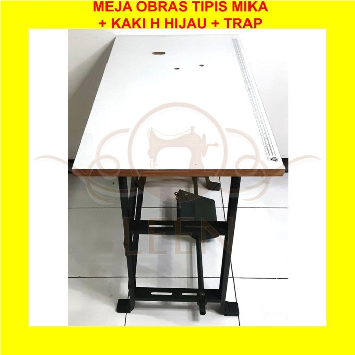 Set Meja Mika &amp; Kaki H Hijau Mesin Jahit Obras Kecil Tradisional LEEN