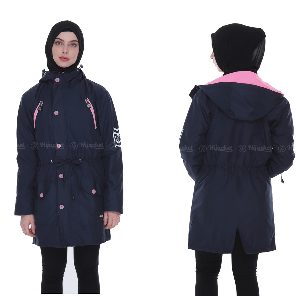 new sale jaket parka muslimah hijacket montix terbaru warna navy big size xxl bahan 75% tahan air-Navy