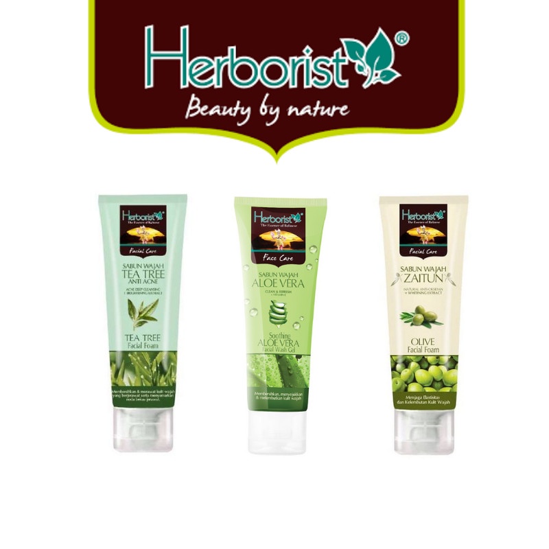 Herborist Facial Wash 80gr | Herborist Sabun Wajah 80gr | TEA TREE | ZAITUN | ALOE VERA | Herborist Facial Wash Gel Rose - Herboris