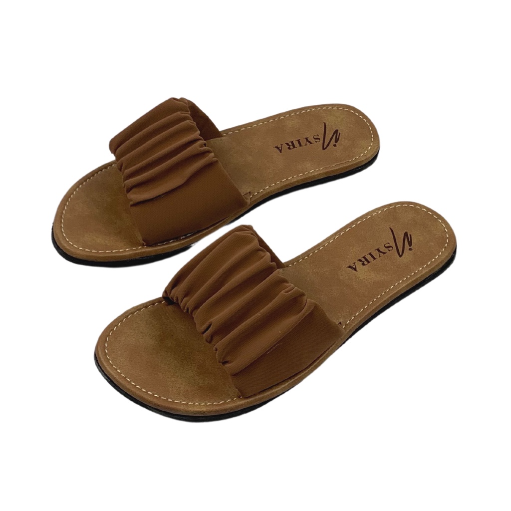 Sandal Wanita Kekinian Selop Kerut Sylvia / Sandal Selop Wanita Non Slip Alas Krem