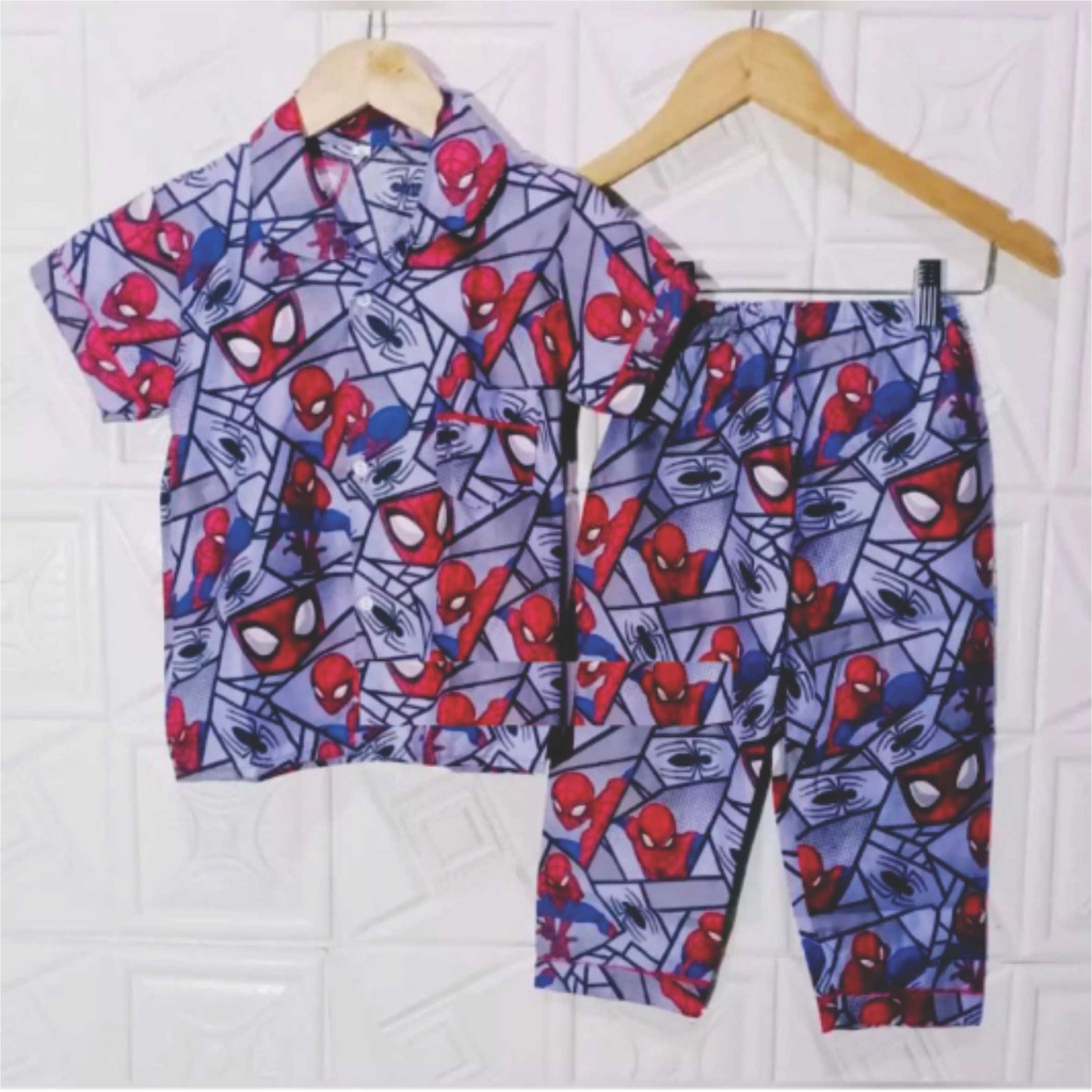 [ Bisa COD ] Motif Sepidermen Abu-Abu Piyama Anak-Anak | Baju Tidur Anak Cowok Bahan Katun | Umur 1-
