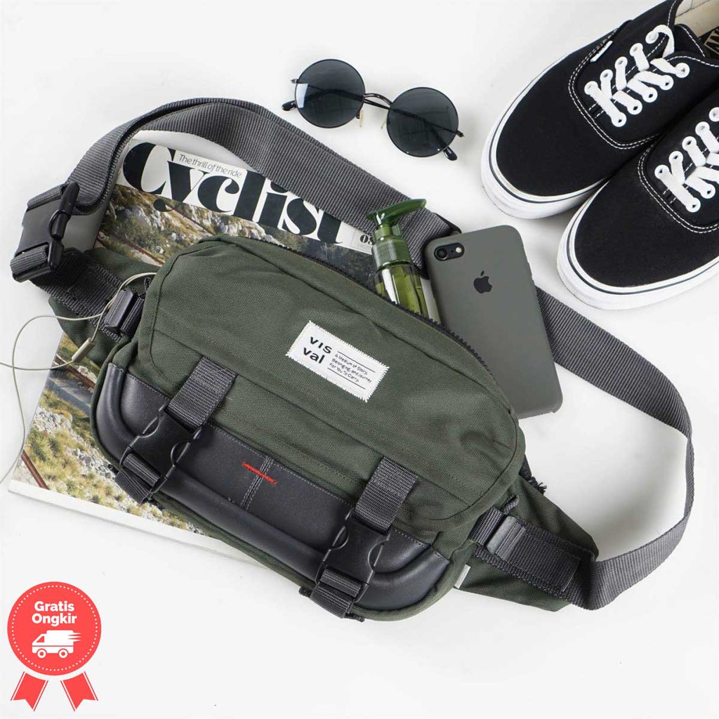 Tas Pinggang VISVAL FLASHPACK 2.0 Waist Bag Selempang Sling Cowok Pria Cewek Wanita Hijau Army Ori