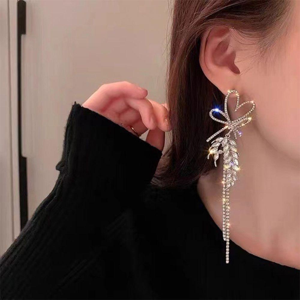 Needway Anting Berlian Kepribadian Elegan Retro Bunga Kupu-Kupu Cinta Wanita Gadis Anting Gaya Korea