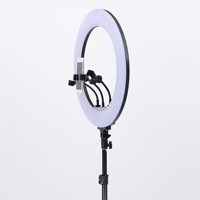 TaffSTUDIO Lampu Halo Ring Light LED Kamera 18 Inch with 3xSmartphone Holder + Tripod - White