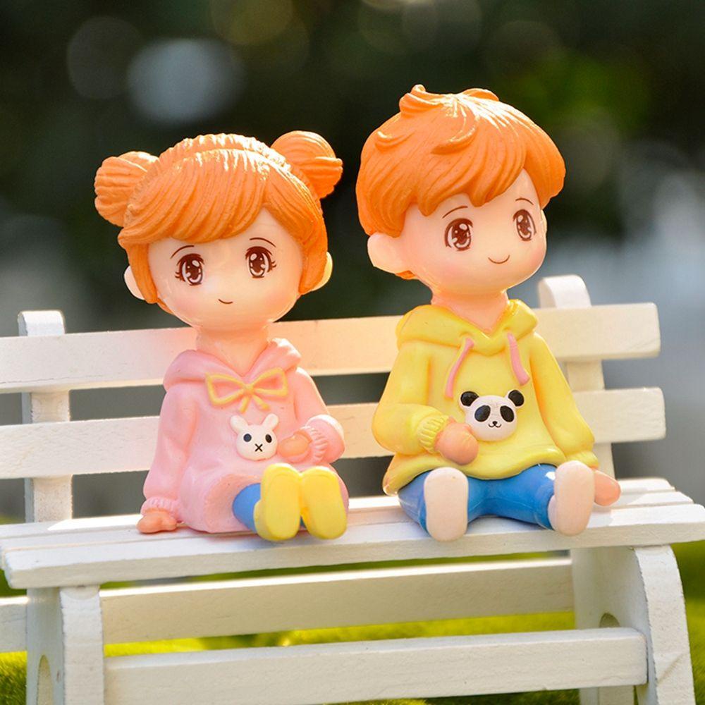 Agustina Fairy Garden Miniatur 2pcs/set DIY Anak Laki-Laki Perempuan Sweater Pasangan Girly Jantung Desktop Oranaments Lanskap Mikro