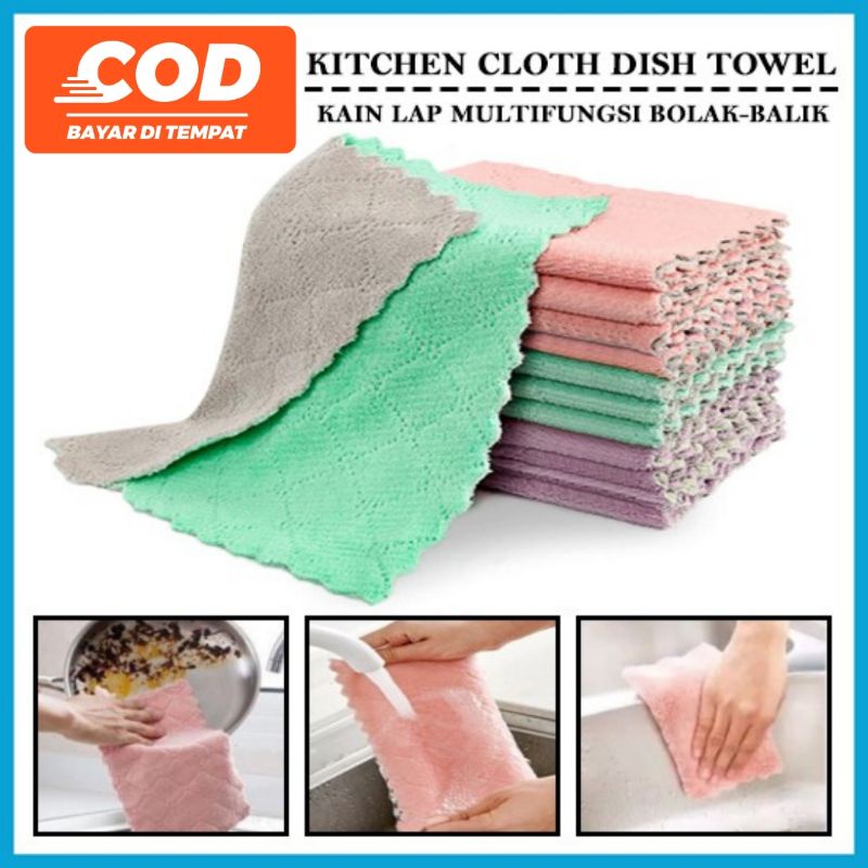 Kain Lap Dapur Meja Piring Anti Minyak Microfiber Kitchen Towel Serbaguna Serap Air Cleaning Cloth lap piring meja kaca lap serbaguna dapur muka sapu tangan