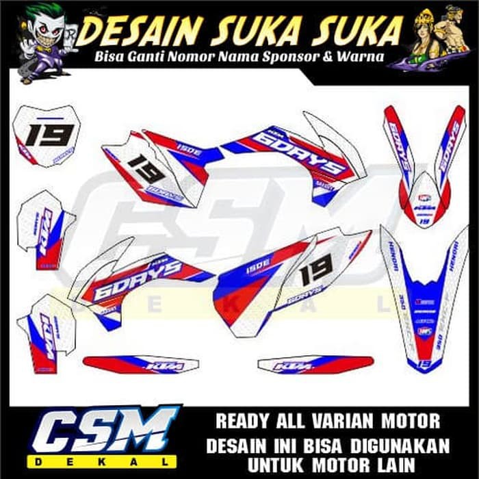 303 DEKAL DECAL MOTOR KTM 250 SIXDAY STIKER STICKER STRIPING BODY BIRU PUTIH MERAH