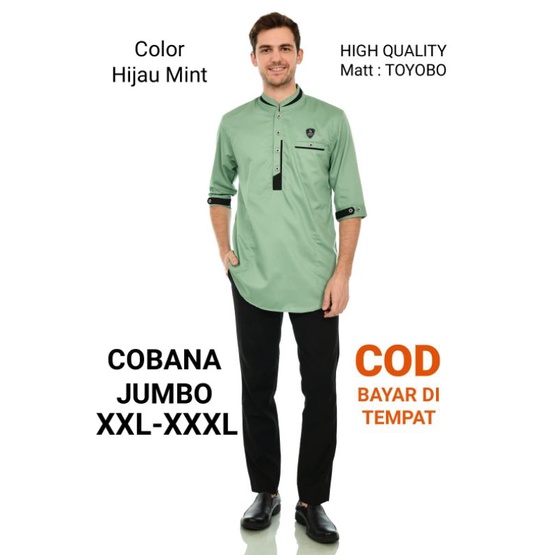 Nuranistore99 Baju Koko Cobana Pria Warna Hijau Sage Big Size Ukuran Jumbo XXL XXXL