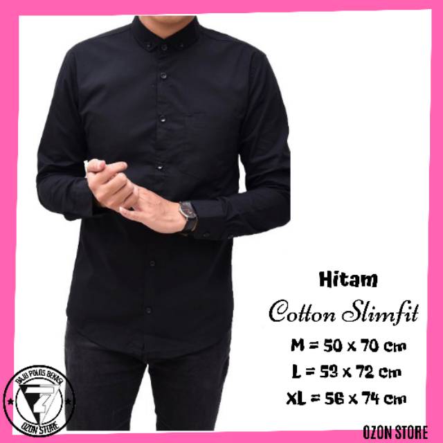 Baju Kemeja Lengan Panjang Casual Pria Hitam Polos Slimfit